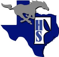 A blue and white logo of the texas high school.